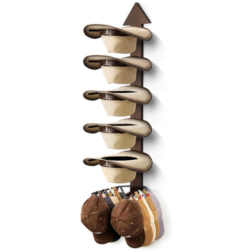 HYDERMUS Cowboy Hat Rack Wall Mount, Solid Wood Arrow Design 6 Pieces, Cowboy Hat Holder, Western Decor, Hat Organizer Storage, Hat Hanger Hook for Entryway Closet, Walnut