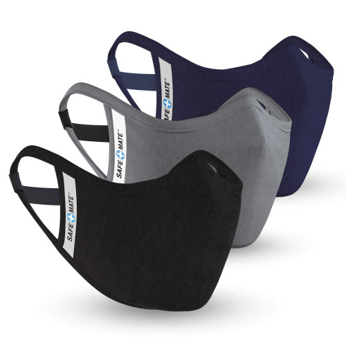Safe+Mate x Case-Mate - Cloth Face Mask - Washable & Reusable - Adult L/XL - Cotton - Includes Filter- Black/Navy/Gray-3 Count (Pack of 1)
