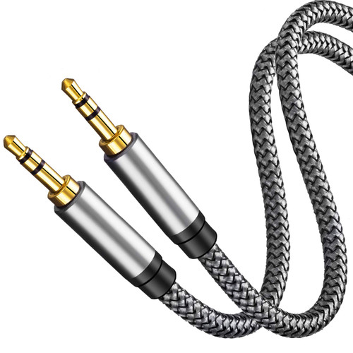Tan QY 3.5mm Nylon Braided Aux Cable 3Ft, Audio Auxiliary Input Adapter Male to Male Cord for Headphones, Car, Home Stereos, Speaker, iPhone, iPad, iPod & More (3Ft/1M, Silver)