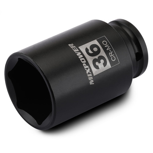 MIXPOWER 1/2" Drive Deep Impact Socket, CR-MO, 36 mm, METRIC, 6 Point, Axle Nut Impact Grade Socket for Easy Removal