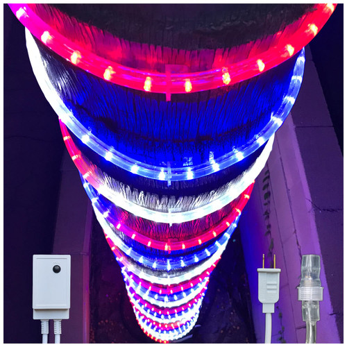 Russell Decor 30ft Red White Blue LED Rope Lights with Patriotic Lights with 4-Level Dimmable Controller Outdoor for Patriotic 4th of July Memorial Day Decor Patio Deck Flexible Lights
