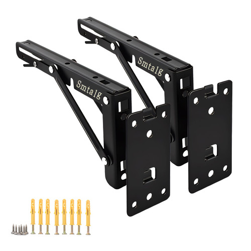 Folding Shelf Brackets， Detachable Folding Bracket，2 Pack Heavy Duty Wall Mounted Folding Brackets， DIY L Detachable Folding Bracket for Workbench Folding Table Hinge (14 Inch)