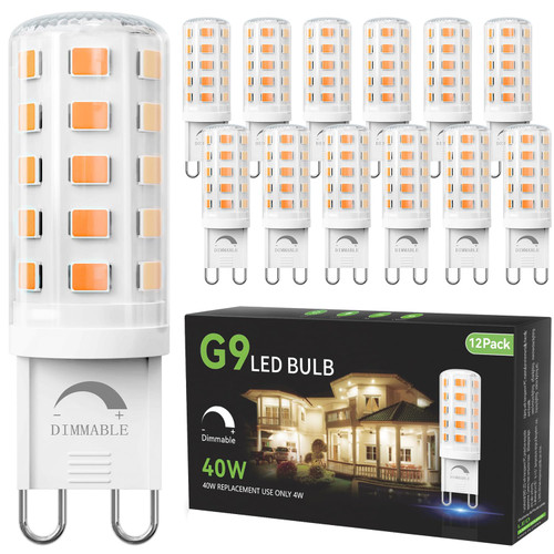 TJOY 12 Pack Dimmable G9 LED Bulb 4W Equivalent 40 Watt, 2700K Soft Warm White, T4 G9 Bi-pin Base Halogen Replacement, G 9 Socket Light Bulb for Chandelier Wall Sconce, 120V No Flicker, 450LM