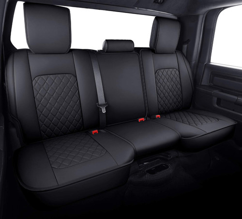 Aierxuan Dodge Ram Back Seat Covers Waterproof Leather Custom Fit 2009-2026 1500, 2010-2026 2500/3500 Crew Quad Regular Cab Pickup Cushions Compatible with Split Bench 40/60(Rear Seat/Black)