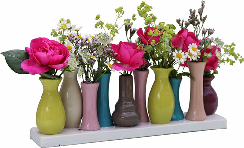 Jinfa 10 Handmade Ceramic vases for Flowers Small vases for Living Room and Wedding Table Decoration | Multicolor 31x7x11 cm