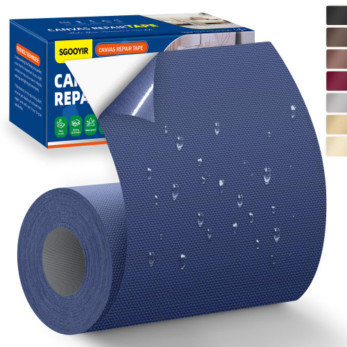 Self-Adhesive Canvas Repair Tape, 4" x 79" Waterproof Canvas Repair Patch, Fabric Patch Repairs Kit for Furniture, Tents, Sunbrellas, Boat Covers Awnings, Couches, Clothes, Bags Dark Blue