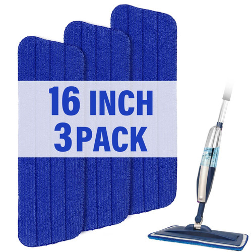16.5 inch Mop Pads Refills, 3 Pack Microfiber Reusable Replacement Flat Replacements Heads for Wet Dry Floor Cleaning, Blue Cloth