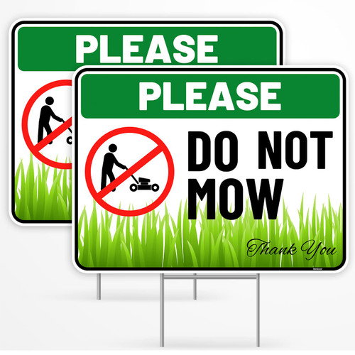2PC Do Not Mow Sign with Stake, 12 Inches by 9 Inches - Corrugated Plastic - No Mow May Yard Sign for Lawn