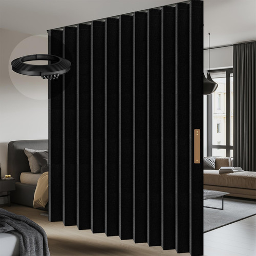 Room Divider Curtain Sets with Flexible Ceiling Track, Privacy Soundproof Curtain for Bedroom Office Patio Sliding Door(Black, W180 x L84, 1 Pack)