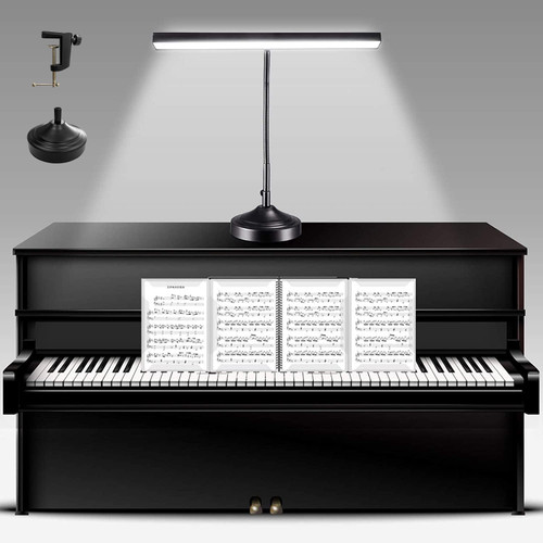 Piano Desk Lamp, 2-in-1 LED Piano Light for Upright Digital Grand Piano, 10W Flexible Gooseneck Table Lamp with 3 Color Modes×10 Brightness for Home Office Bedroom, Black (With Base and Clamp)