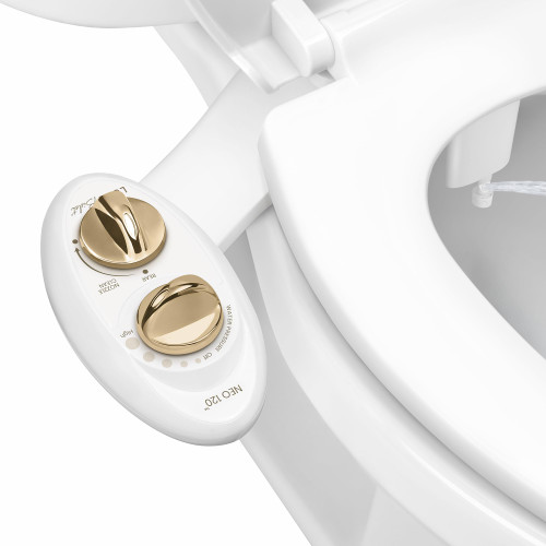 LUXE Bidet NEO 120 - Single Nozzle, Self-Cleaning, Non-Electric Bidet Attachment for Toilet Seat, Adjustable Water Pressure, Rear Wash (Gold)