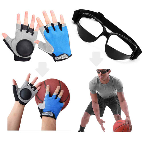 Basketball Dribbling Finger Training Anti Grip Ball Handle Train Gloves, Basketball Goggles Dribble Eyewear Glasses Goggles for Kids Youth Adult Adolescent Golf Rugby Soccer (for Kids&Youth)