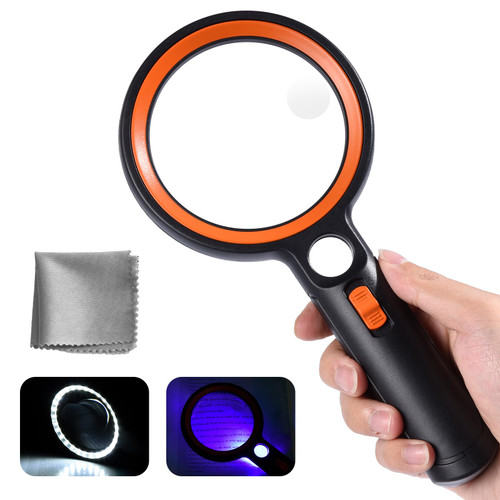 Magnifying Glass with Light, 30 LED Lights Handheld Illuminated Magnifier with 2 Light Modes, 30X 45X 60 Magnifying Glass for Seniors Reading, Inspection