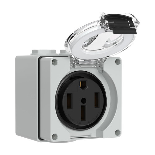 Muelnmey 50 Amp Power Outlet Box,NEMA 14-50R Outlet 125/250Volt Weatherproof Outdoor Receptacle Panel,50 Amp RV Receptacle for Electric Vehicles,Camper, Generator, etc.ETL Listed