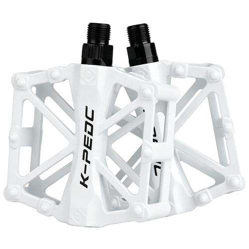 boruizhen Aluminium CNC Bike Pedals 9/16", Lightweight Mountain Road Bike Pedal with 16 Anti-Skid Pins Bicycle Pedals for MTB BMX (White)