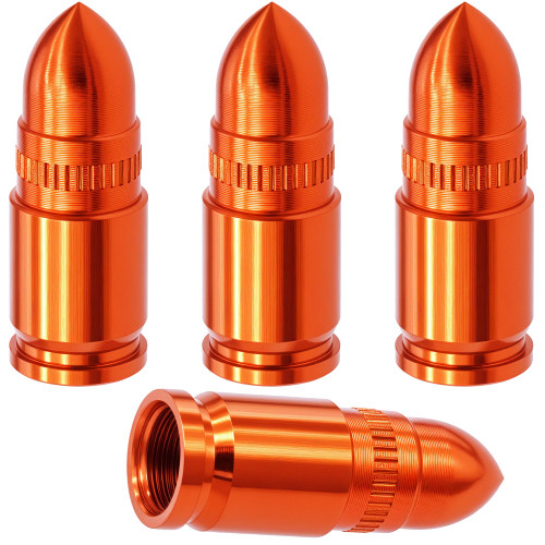 MEAJOO 4PCS Bullet Style Tire Valve Stem Caps, Air Caps Cover, Aluminum Alloy Dustproof and Waterproof Valve Caps Cover fits Cars, Trucks, Bikes, Motorcycles, Bicycles Tire Caps(Orange)