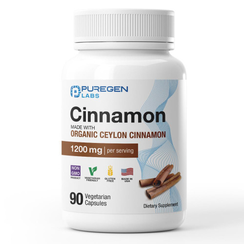 Puregen Labs Organic Cinnamon (Ceylon Cinnamon) 1,200mg Serving 90 Veggie Caps - No Harmful Additives | Non-GMO | Gluten-Free – Made in USA