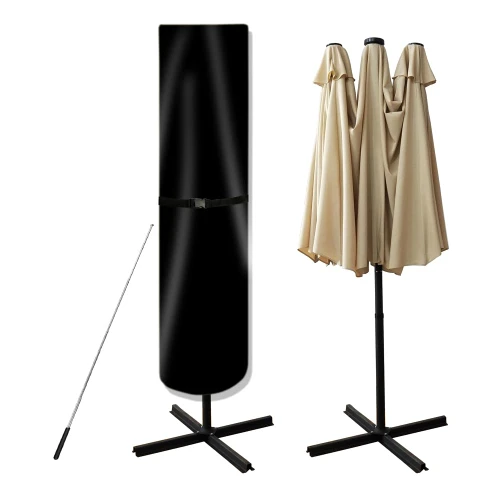 POYEE Umbrella Cover, 420D Waterproof Outdoor Patio Umbrella Cover for 7ft to 11ft Market Umbrella or 15ft Double-sided Umbrella, Coffee
