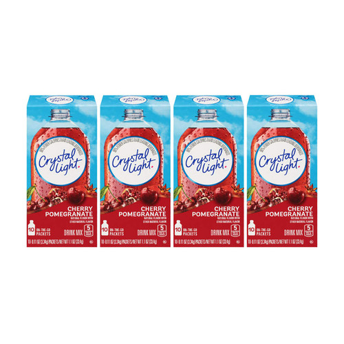 Crystal Light On-The-Go Drink Mix Packets, Sugar Free Powdered Water Enhancer, Naturally Flavored Low Calorie Beverage Mix, Cherry Pomegranate, 0.11 Ounce Packets, 10 Count (Pack of 4)