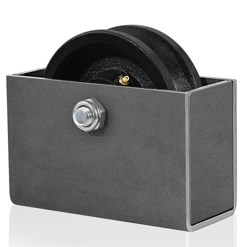 CWfutureparts 4" X 2" Cast Iron V Groove Wheel with Cover Box，Roller Bearing, 800 lbs Capacity,Industrial Metal Casters for Roll Tracks, Rolling, Sliding Gates(1Pack Black)