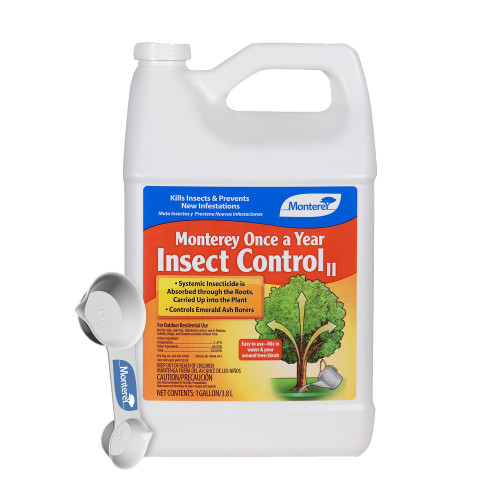 Monterey Once A Year Insect Control II Bundled with Measuring Spoon - Systemic Insecticide Absorbed Through Roots Into Plant - 1 Gallon