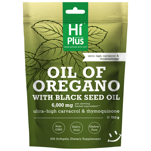 HiPlus 2-in-1 Oil of Oregano + Black Seed Oil Softgels | 4X Strength Carvacrol & Thymoquinone | Plant-Based, Non-GMO, lmmune Support | 300 Softgels
