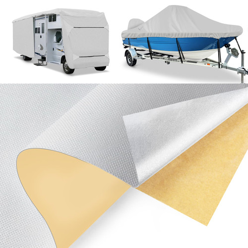 BOATPRO Boat Cover Repair Kit, 600D Super Stick Self-Adhesive Boat Cover Patch Repair Kit for Repairing Pool Cover, RV Cover, Awning, Waterproof Heavy Duty Canvas Repair Kit Gray, 15" x 5",2 Pcs