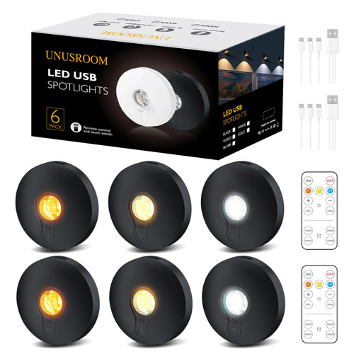 UNUSROOM Rechargeable Puck Lights with Remote Control,2000mAh High Capacity Battery Operated LED Under Cabinet Lighting,Dimmable Tap Stick On& Wireless Closet Light for Kitchen Counter