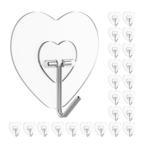 Adove Adhesive Hooks for Hanging, 24 Pack Heavy Duty Wall Hooks, Towel Coat Hooks Waterproof, Transparent Self Adhesive Sticky Hook for Kitchen Keys Glass Door,No Nail Utility Ceiling Hooks