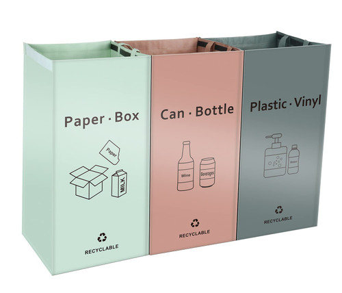 JIALAI HOME Separate Recycling Bin for Kitchen Home - Indoor Recycle Bins (Pink, Green, Gray) Waste Trash Sorting Bins, Reusable Waterproof Affordable Recycle Bags, Pack of 3 Bags