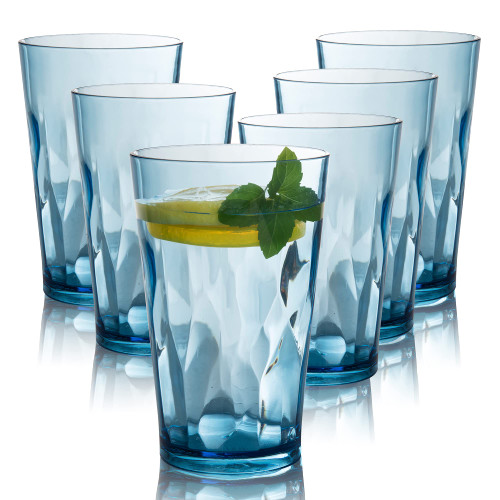 JGIRL Unbreakable Plastic Drinking Glasses [Set of 6] Shatterproof Tumblers, Reusable Glass Cups, Dishwasher Safe (16 Ounces)
