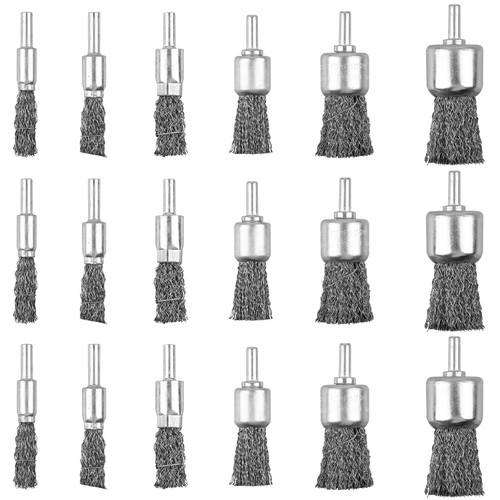 Mixiflor 18 Pack Wire End Brush Set, 6 Sizes 0.012" Crimped Carbon Steel Wire Wheel for Drill, 1/4 Inch Shank