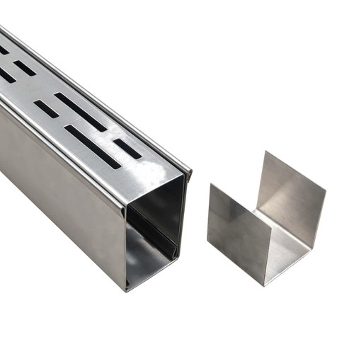 Channel Drain 2" Wide x 3' 3-5/8" Sections x 1 Pc,Silver Outdoor Pool Deck Drain Channel 304 Stainless Steel with Coupling,Pool Drain for Concrete/Paver/Patios/Walkways