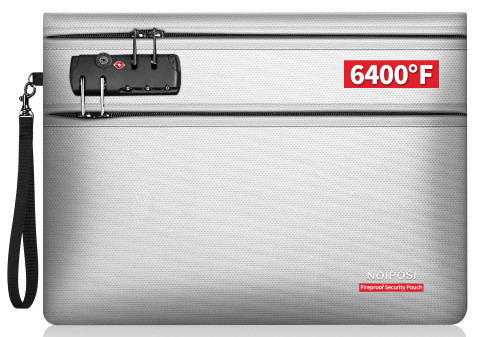 Noiposi 6400℉ Fireproof Document Bag with Lock,Dual-Zip Compartments Fireproof Money Bag for Cash and Documents,12 Layers Heat Insulated Fireproof Bag with Zipper,Protects Important Valuables(Silver)