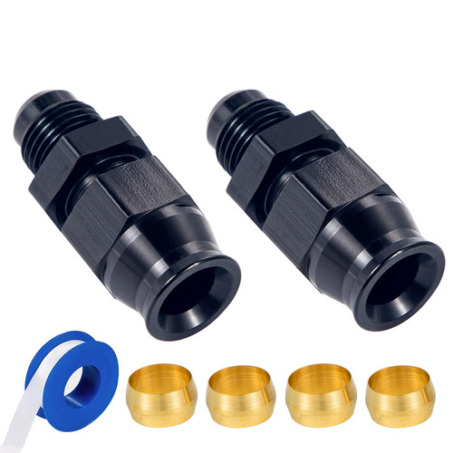 Breezliy 6AN Male Flare to 3/8" Fuel Hardline Tube Fitting Adapter Straight Connector Aluminum Alloy Black Anodized 2PCS