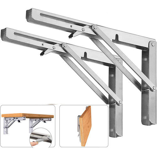Folding Shelf Brackets, Max Load 300 lb, Heavy Duty Stainless Steel Collapsible Wall Mounted Shelf Brackets for Table, Space Saving DIY Bracket, Pack of 2 (2, 24 Inch)