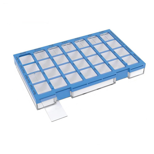 EZY DOSE Weekly AM/PM (7-Day) Daily Pharmadose Pill Planner, Medicine Case, Vitamin and Supplement Organizer, Large Easy Fill Compartments, 4 Times a Day, 28 Compartments, Clear Lids, Blue, BPA Free