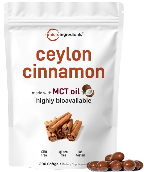 Ceylon Cinnamon 7,200mg Equivalent | 300 Softgels with MCT Oil | Highly Bioavailable Herbal Extract | Extra Strength Cinnamon Supplements | Antioxidant & Sugar Monitor Support | Non-GMO, Gluten Free