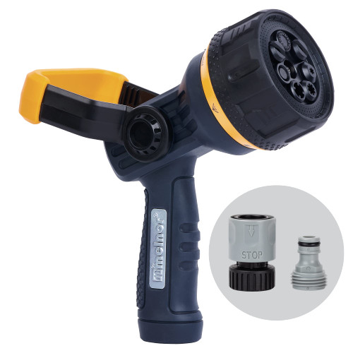 Melnor 65157AMZ Torrent 7-Pattern Hose Nozzle, High-Flow Spray with Metal Core and Flow Control Lever, Heavy-Duty Water Nozzle for Cleaning and Watering, Black, Orange