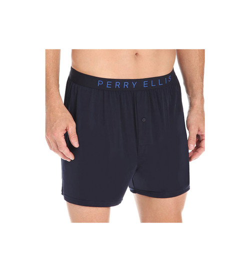 Perry Ellis Men’s Tailored Soft Luxe Solid Boxer Briefs Underwear - Lightweight Stretch Fabric with Supportive Fit - Comfortable Everyday Men’s Underwear, Navy, Large