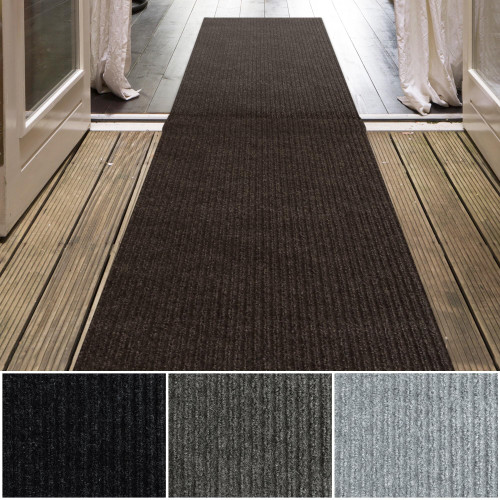 iCustomRug Ribbed Hallway Runner – 3'x10' Brown, Indoor/Outdoor, Non-Slip TPR Rubber Backing, Low-Profile All-Weather Carpet, Non-Shedding & Easy Care, Utility Rug Ideal for High Traffic Areas