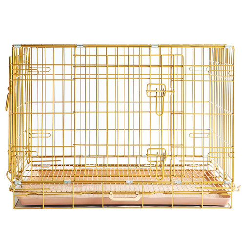 Piivos Dog Crate 30 Inch, Copper Gold Dog Kennel | Portable & Foldable Metal Wire Dog Cage for Medium-Small Dogs with Pull-Out Floor Grid, Easy-Clean Tray, Dual-Entry, Handle for Transport Indoor