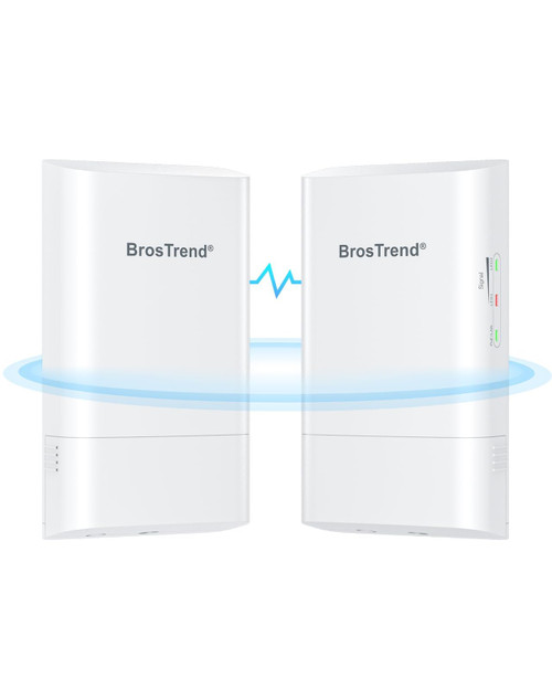 BrosTrend 5GHz 867Mbps WiFi Bridge Point to Point Outdoor, 1KM Wireless Internet Network Bridge, Plug & Play, Long Range PtP PtMP, Passive PoE Injector, work with Starlink, Extend Network to Buildings