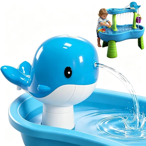 Junyobee Water Table Pump - Whale Rechargeable Water Pump for Water Table Accessories - Battery Powered Water Pump Continuous Flow 3 Hours Non-Stop Fun - Summer Outdoor Water Toys (Blue)
