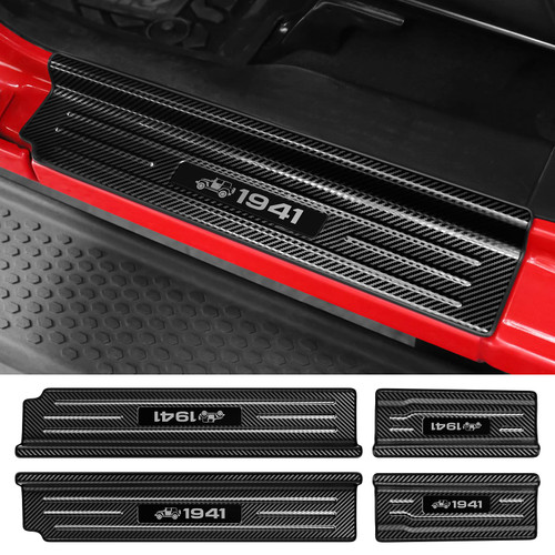 YOJOJOCO Door Sill Guards Compatible with Jeep Wrangler JL JLU 2018-2026 & Gladiator JT 2020-2026 Accessories Stainless Steel Material Carbon Fiber Texture Front and Rear Door Sill Protector