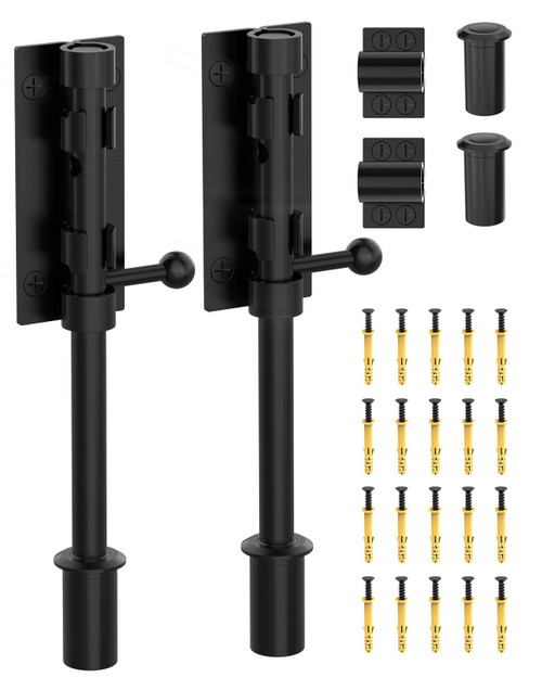 7.7" Barrel Bolt Latch, Heavy Duty Slide Bolt Gate Latch, SUS304 Stainless Steel Thickened Metal Gate Locks for Outdoor Fence, Shed, Wooden Gate, Barn, Patio, Courtyard (Black - 2pcs)