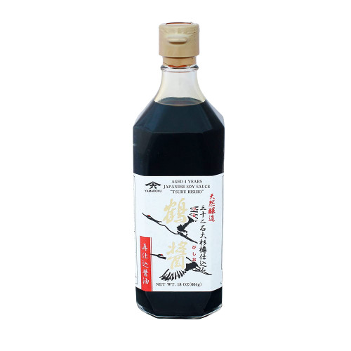 Yamaroku Shoyu Pure Artisan Dark Sweet Japanese Premium Gourmet Barrel Aged 4 Year Soy Sauce "Tsuru Bishio", 18oz (532ml) - 1 Pack