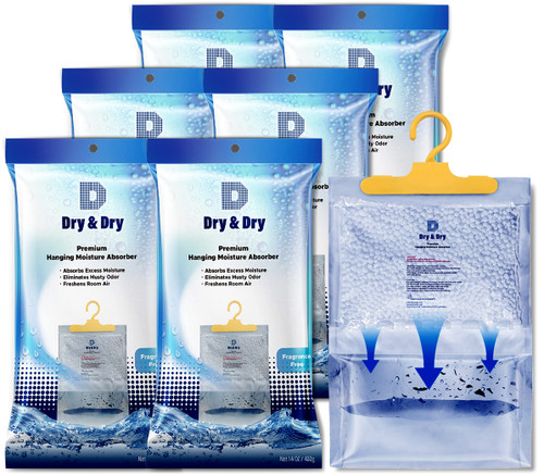 Dry & Dry Moisture Absorbers Dehumidifiers for Home, Basement, Bedroom, Small Dehumidifiers - Moisture Absorbers - White - 6 Packs (14 ounce/pack)