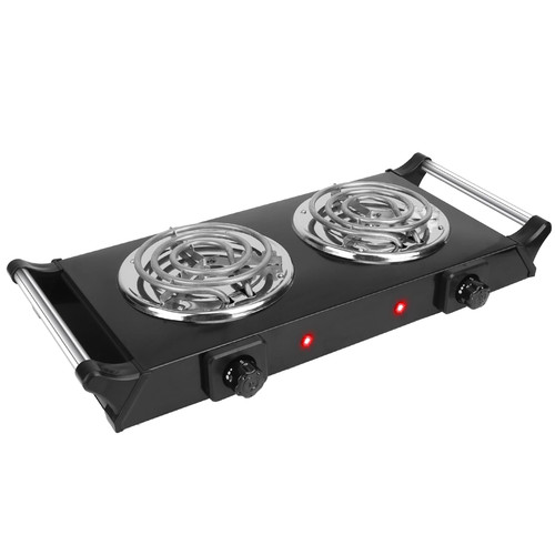 KOCASO 2000W Portable Electric Stove for Cooking，Electric Dual Burner Coil Heating Hot Plate Stove Countertop RV Hotplate with 5 Temperature Adjustments Portable Handles，Black