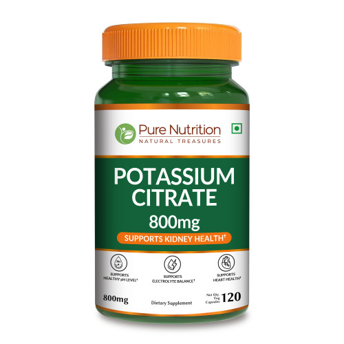 Pure Nutrition Potassium Citrate 800mg | 120 Caps | Support Electrolyte Balance | High Potency 800mg Potassium Citrate per Serving.